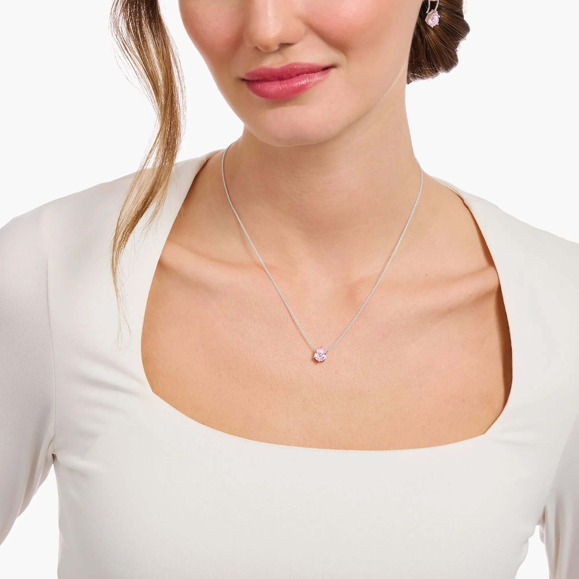 Thomas Sabo Sterling Silver Teardrop Pink Zirconia Necklace