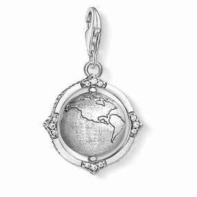 Thomas Sabo Charm Club Sterling Silver Zirconia Vintage Globe Charm