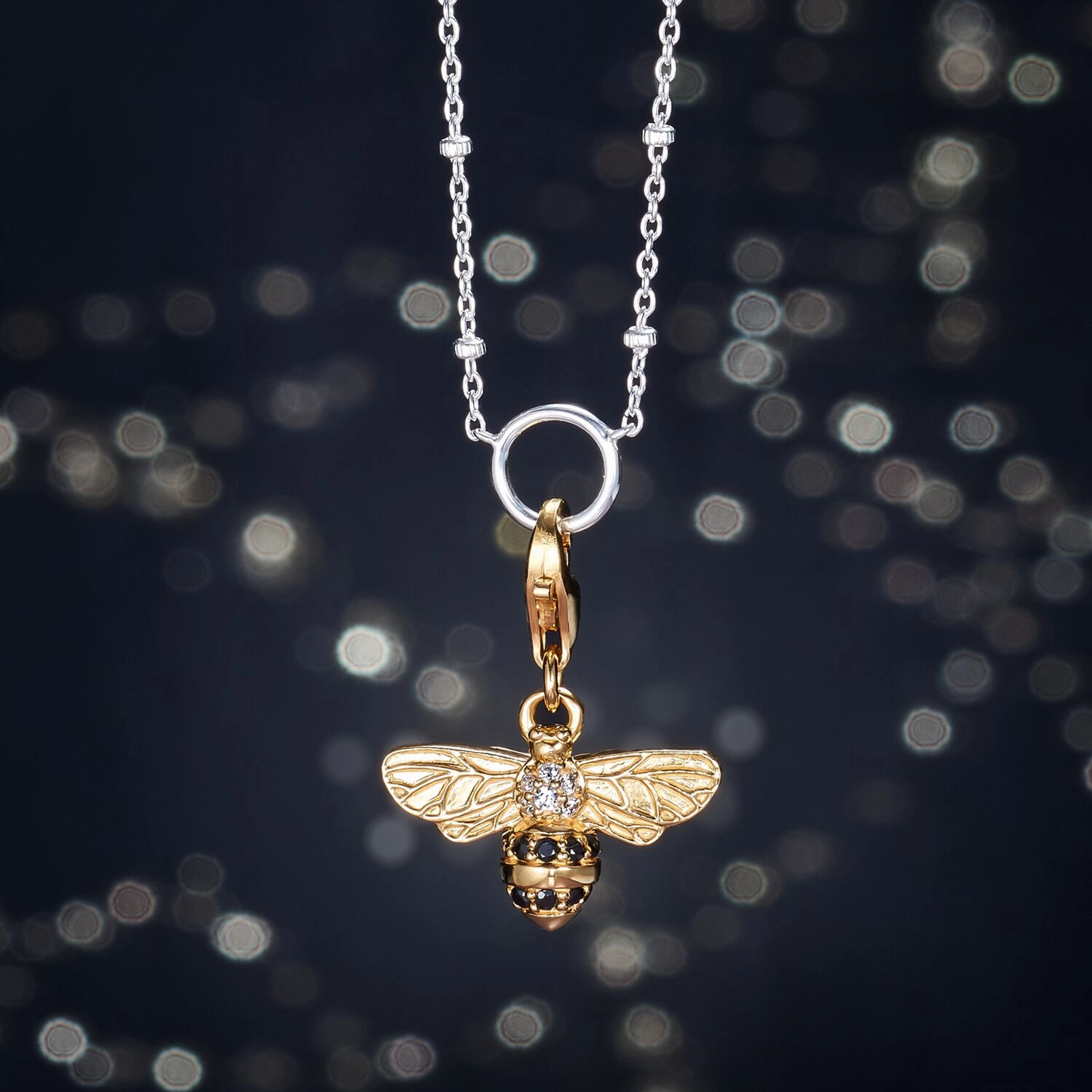 Thomas Sabo Charm Club Yellow Gold Plated Silver Zirconia Bee Charm