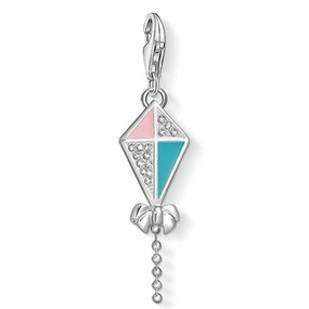 Thomas Sabo Charm Sterling Silver White Zirconia Pink Turquoise Kite Charm D