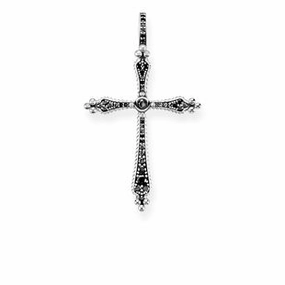 Thomas Sabo Glam And Soul Sterling Silver Royalty Cross Black Stones Pendant