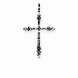 Thomas Sabo Glam And Soul Sterling Silver Royalty Cross Black Stones Pendant