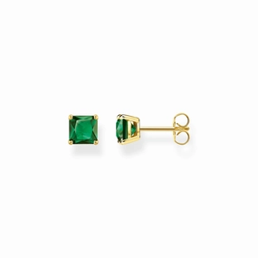 Thomas Sabo Gold Plated Sterling Silver Green Stone Stud Earrings