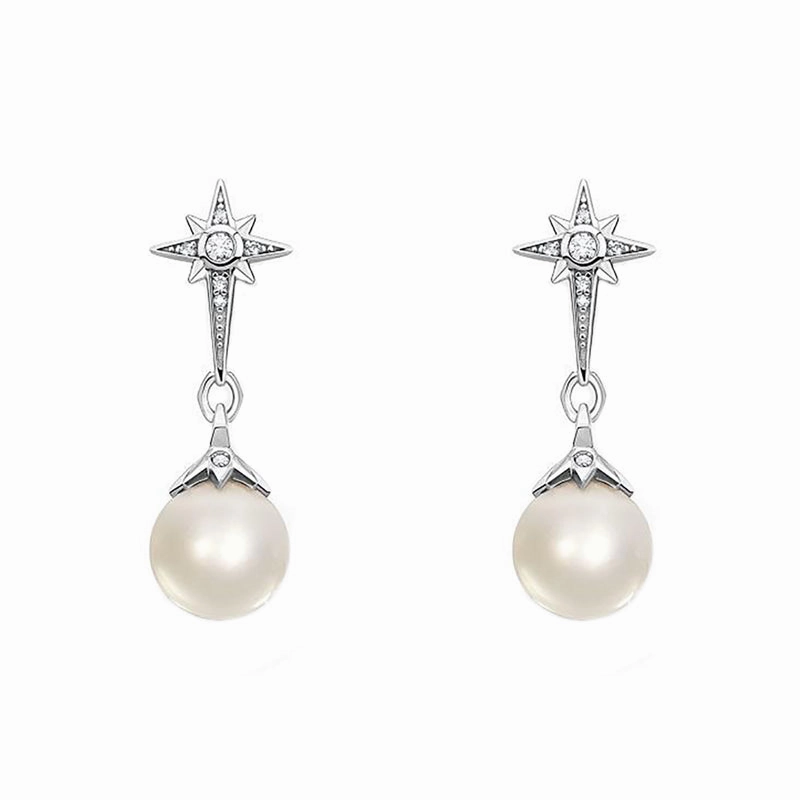 Thomas Sabo Sterling Silver Pearl Star Drop Stud Earrings