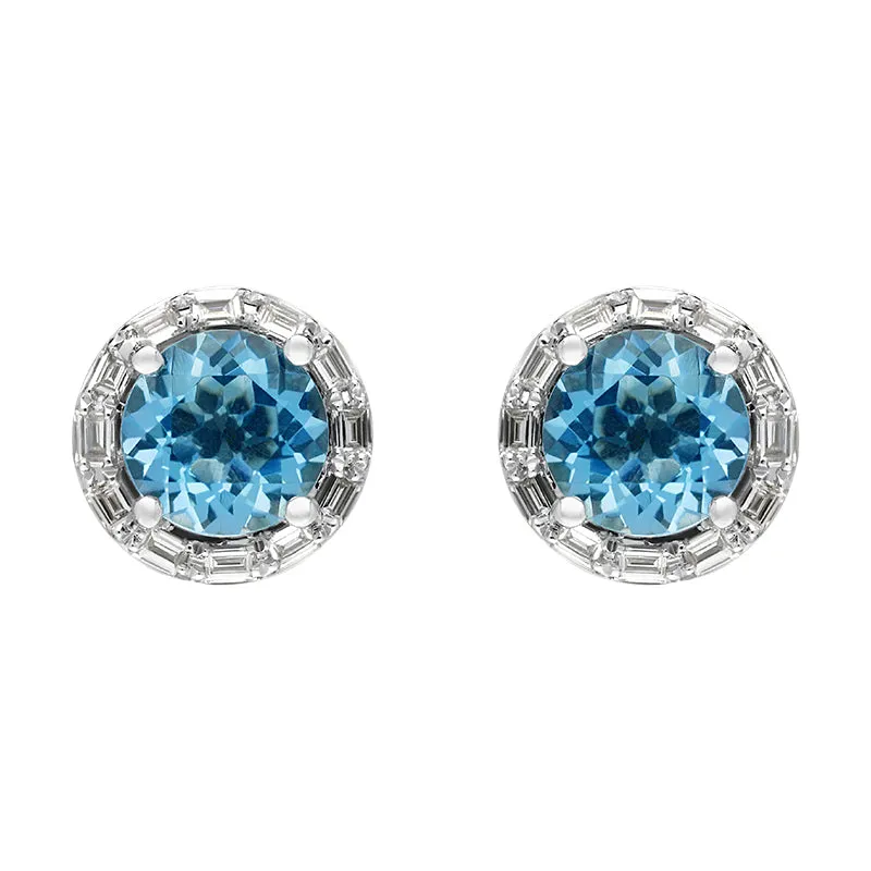 Tivon 18ct White Gold Santa Maria Aquamarine Diamond Stud Earrings