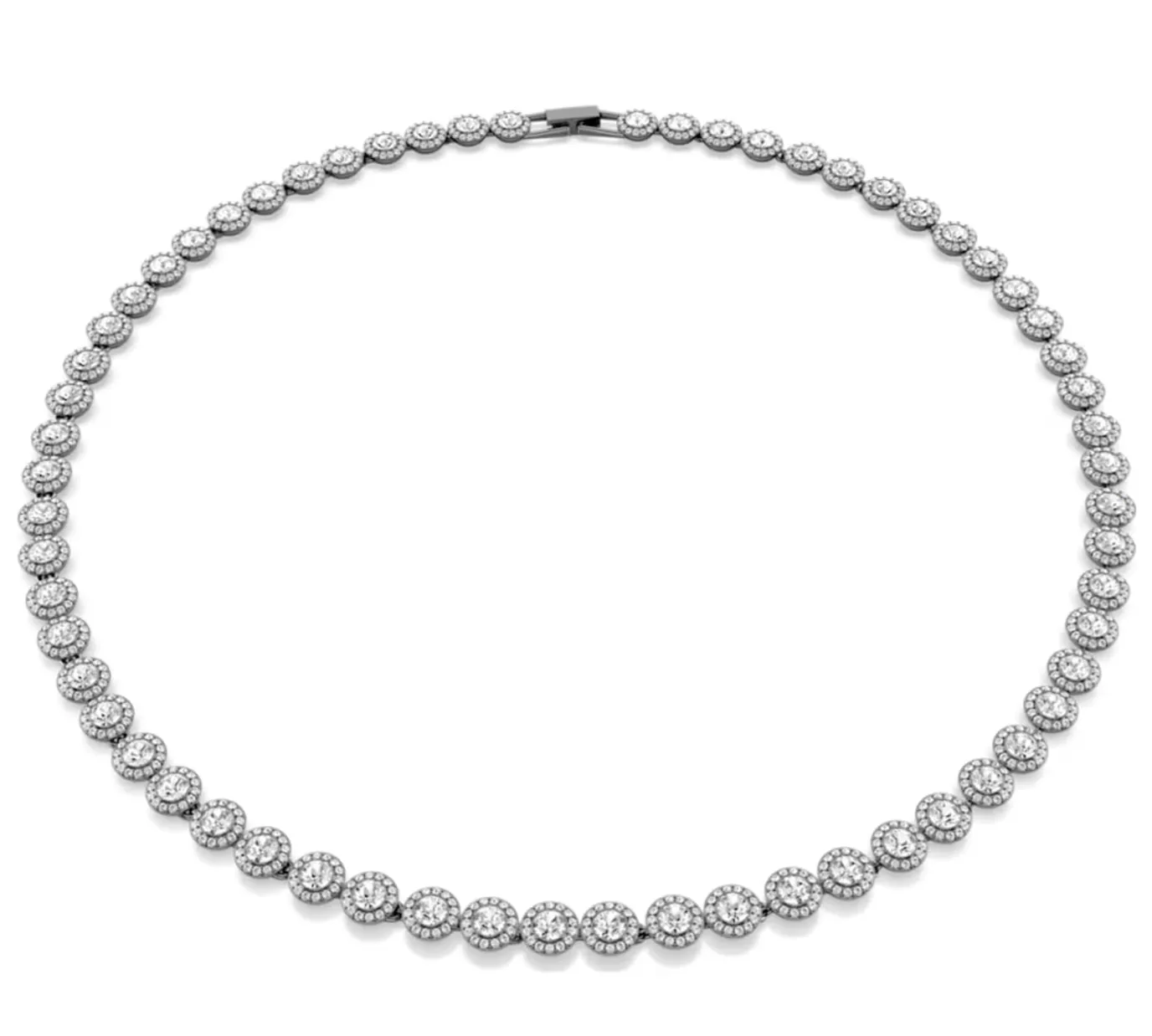Una Round Cut Long, White, Ruthenium Plated Necklace