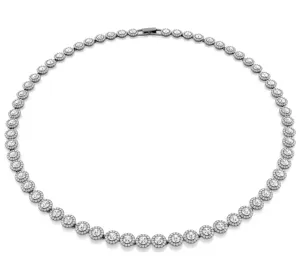 Una Round Cut Long, White, Ruthenium Plated Necklace