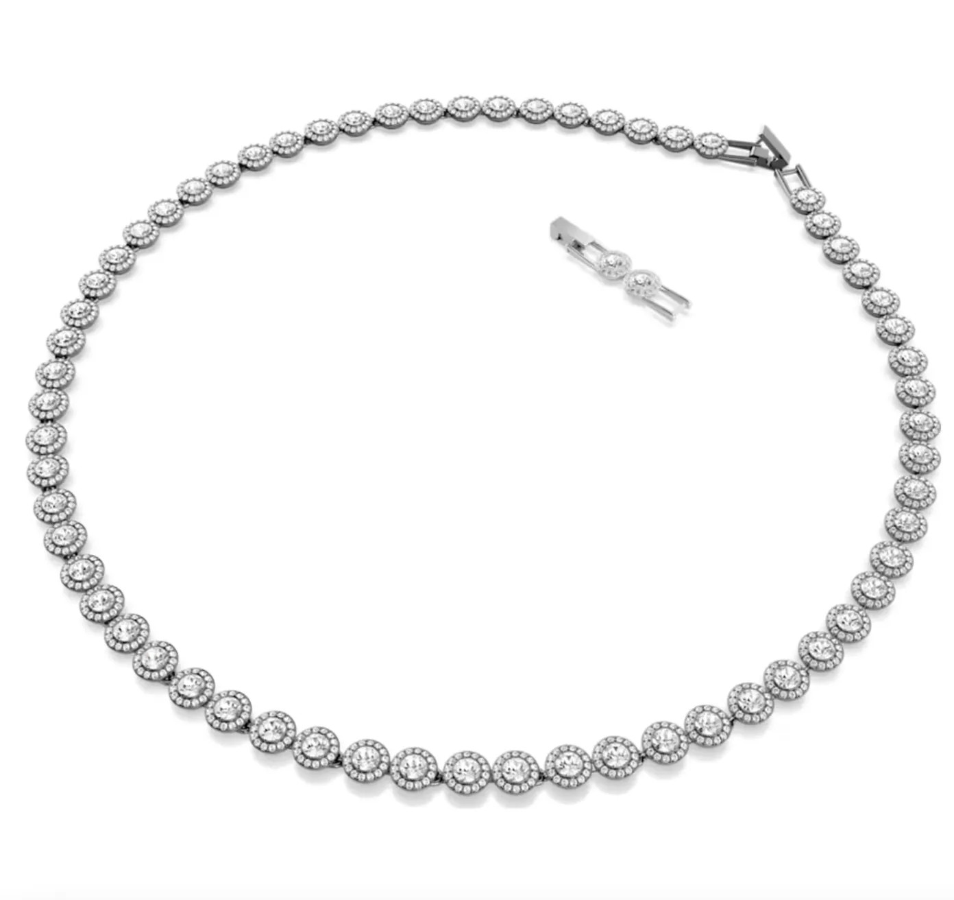Una Round Cut Long, White, Ruthenium Plated Necklace