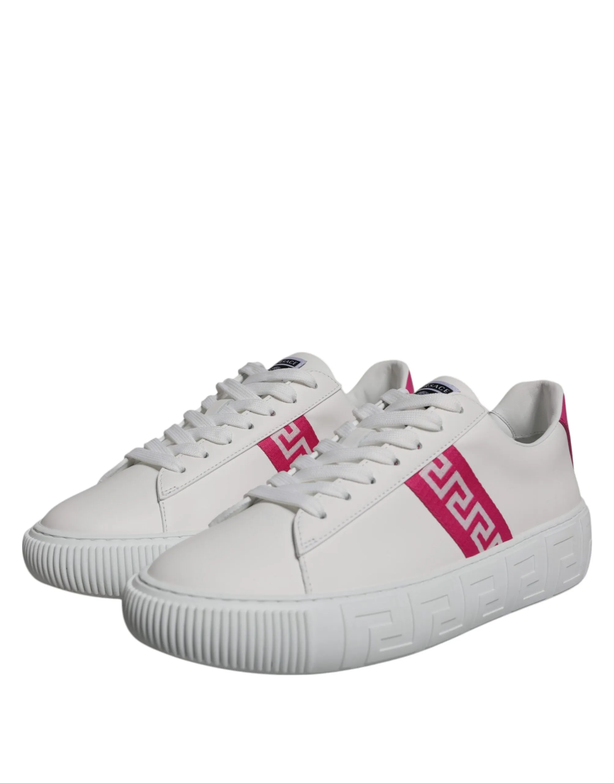 Versace  pink Greca Print Platform Low Top Sneakers Men's Shoes