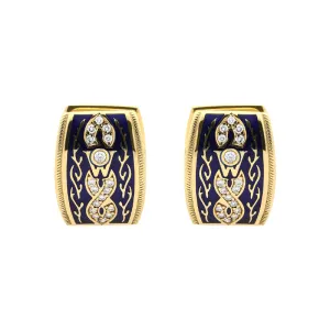 Wellendorff 18ct Yellow Gold 0.20ct Diamond Blue Enamel Hoop Earrings