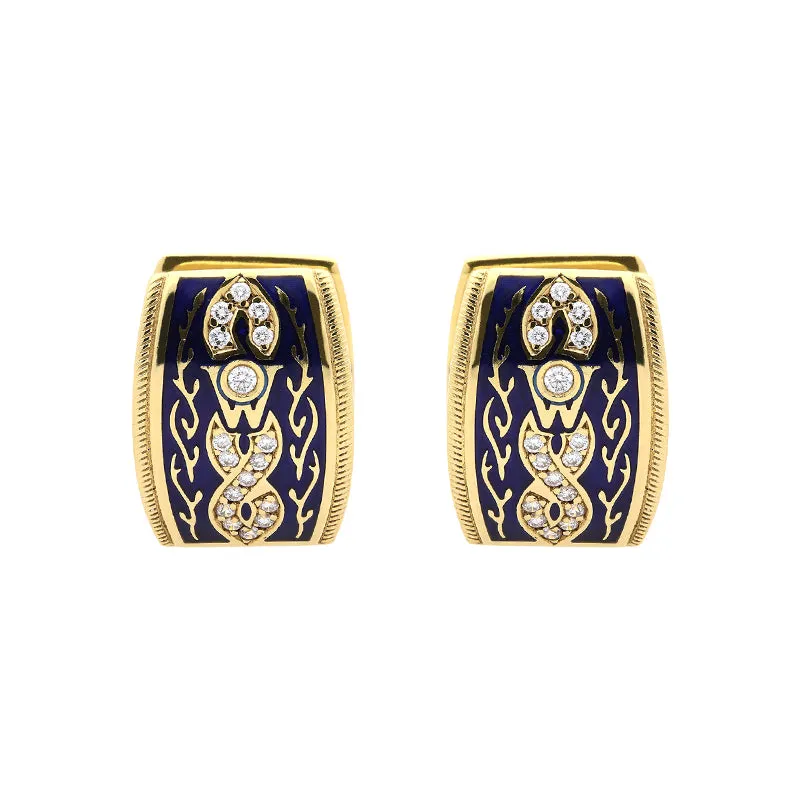 Wellendorff 18ct Yellow Gold 0.20ct Diamond Blue Enamel Hoop Earrings