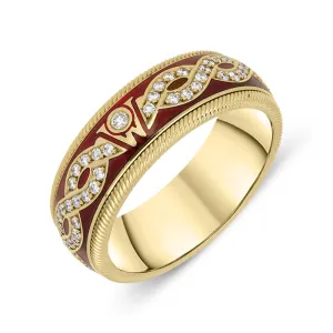 Wellendorff 18ct Yellow Gold Petunia Red Enamel Diamond Ring