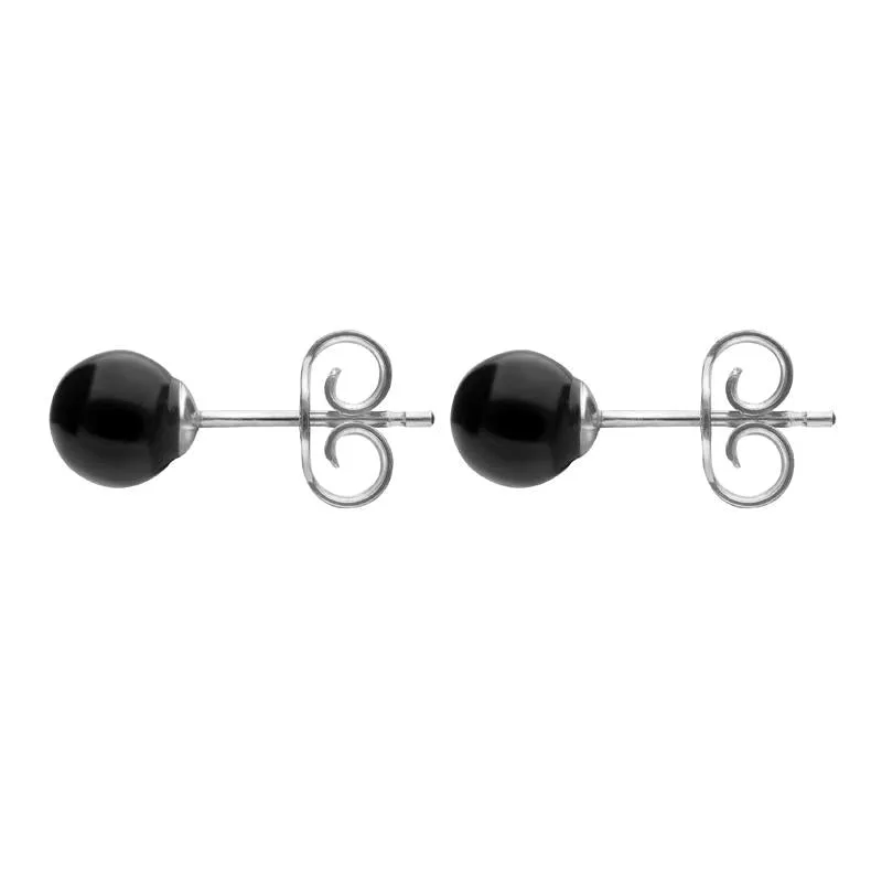 White Gold Whitby Jet 5mm Ball Stud Earrings