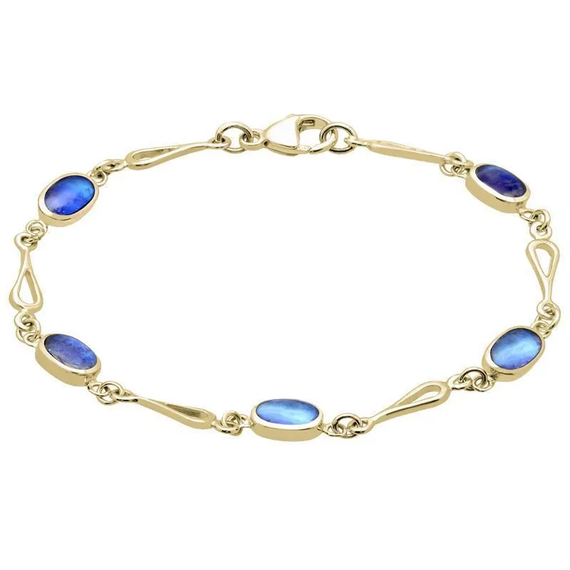 Yellow Gold Moonstone Oval Spoon Link Bracelet