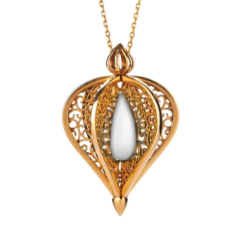 Yellow Gold Plated Sterling Silver Bauxite Flore Filigree Droplet Necklace