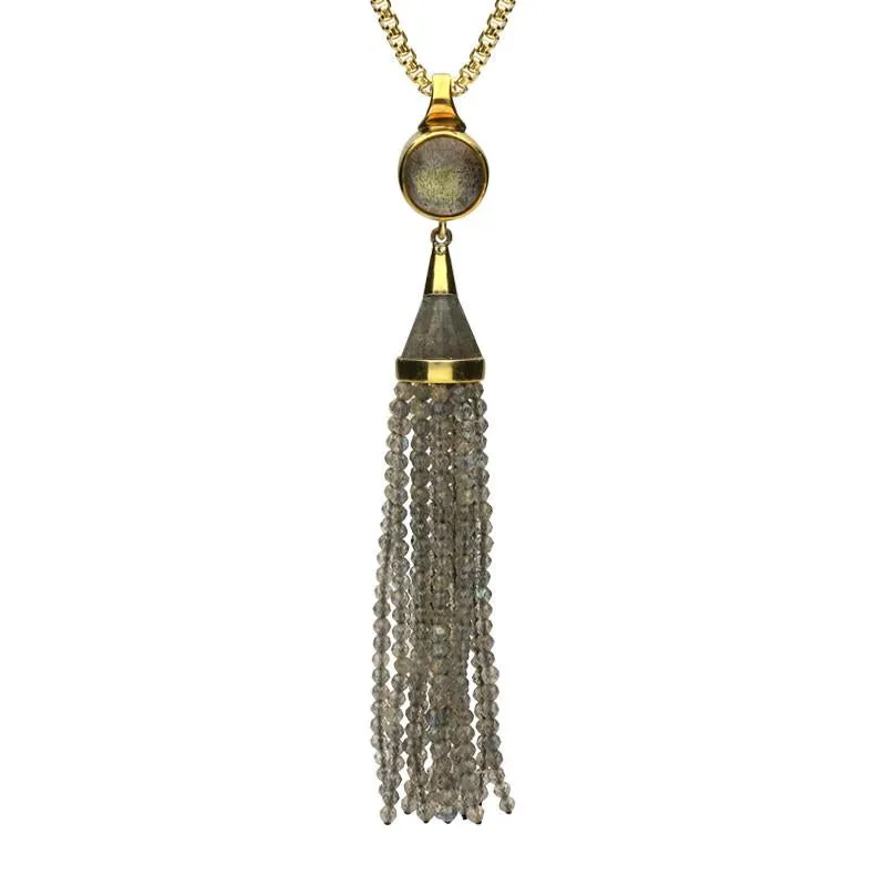 Yellow Gold Plated Sterling Silver Circular Labradorite Cascade Necklace D