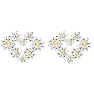 Yellow Gold Plated Sterling Silver Daisy Heart Shaped Stud Earrings