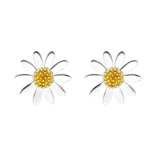 Yellow Gold Plated Sterling Silver Small Daisy Stud Earrings
