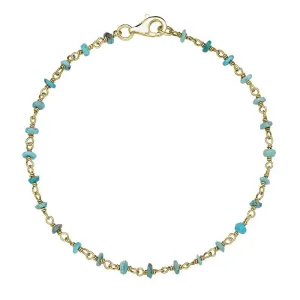 Yellow Gold Plated Sterling Silver Turquoise 4mm Bead Chain Link Bracelet