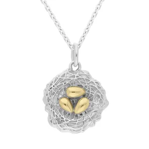 Yellow Gold Sterling Silver Plated Easter Egg Nest Necklace