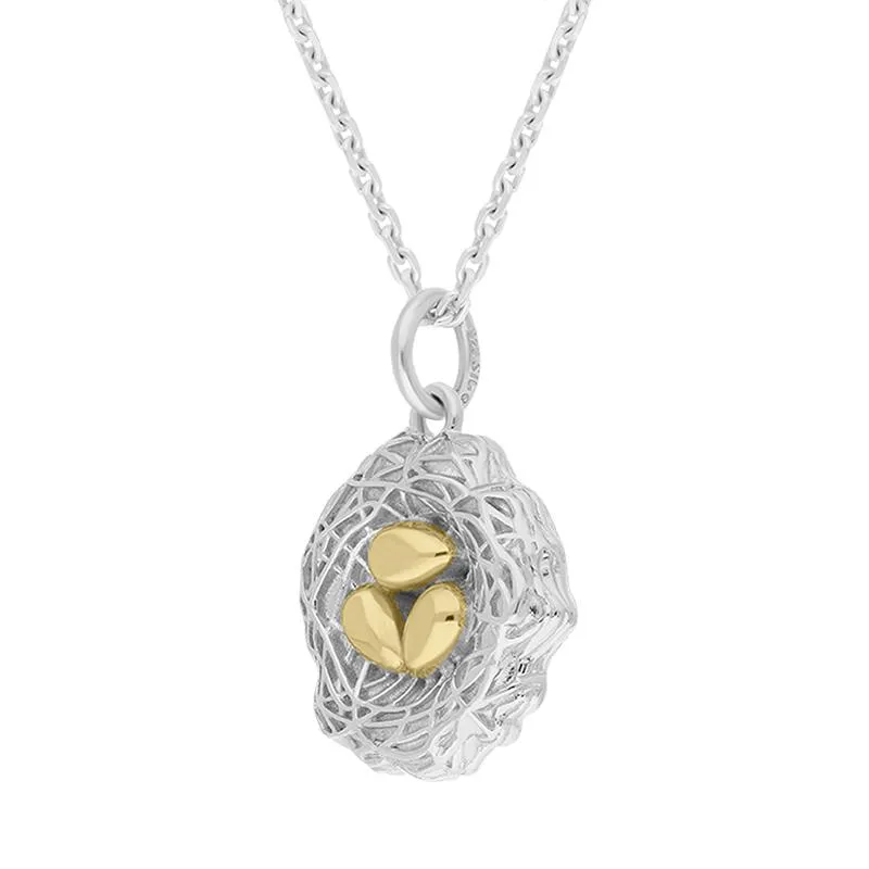 Yellow Gold Sterling Silver Plated Easter Egg Nest Necklace