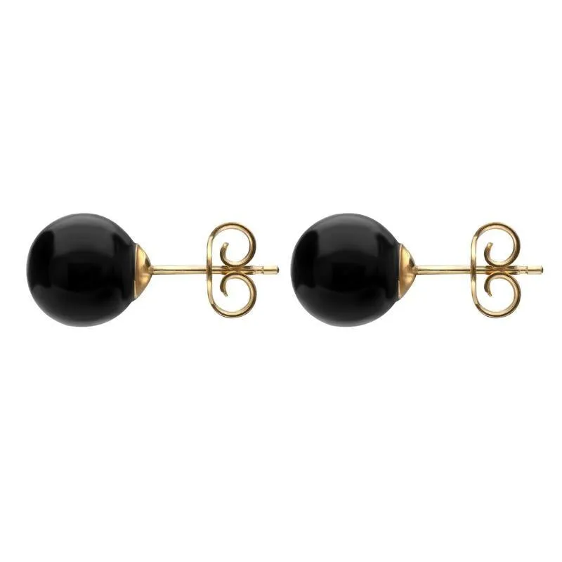 Yellow Gold Whitby Jet 8mm Ball Stud Earrings