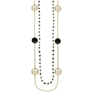 Yellow Gold Whitby Jet Flore Filigree Double Row Necklace