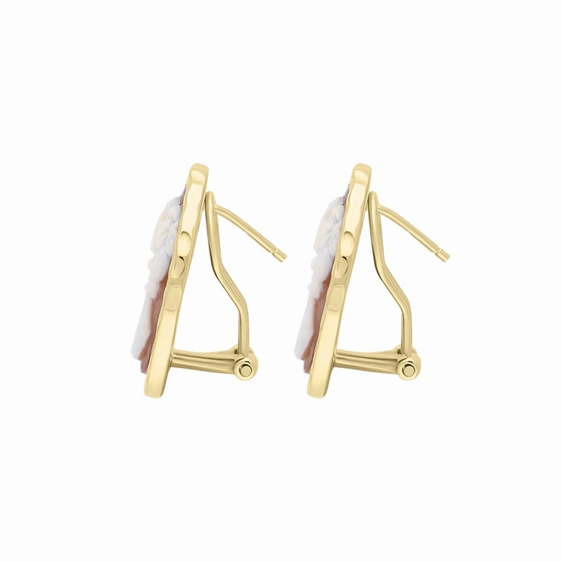Yellow Gold Plated Sterling Silver Cameo Oval Lady Stud Earrings D