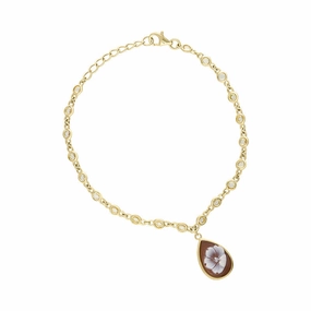 Yellow Gold Plated Sterling Silver Cubic Zirconia Pear Flower Bracelet D