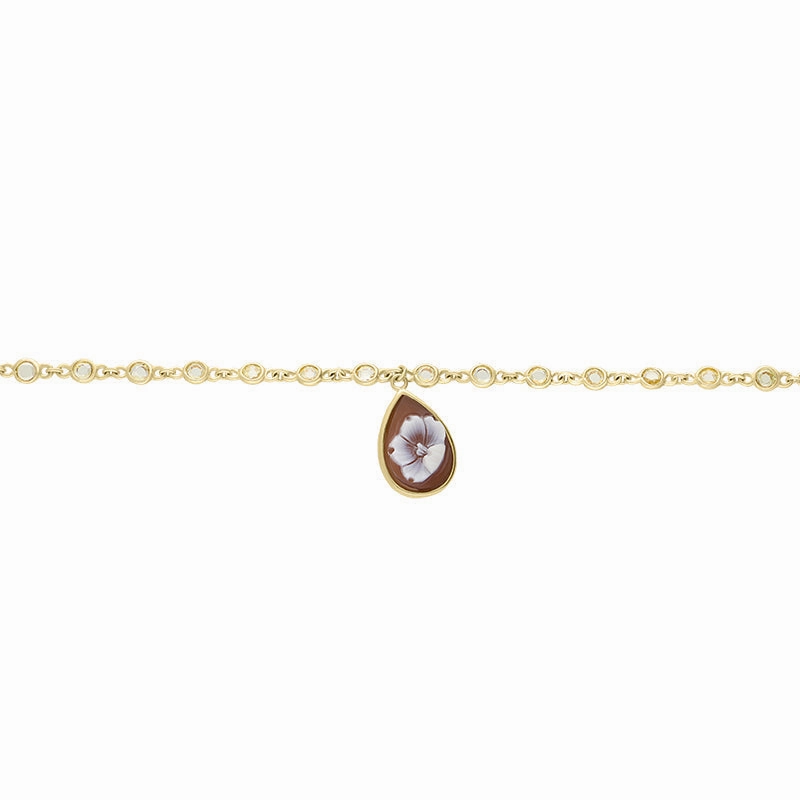 Yellow Gold Plated Sterling Silver Cubic Zirconia Pear Flower Bracelet D