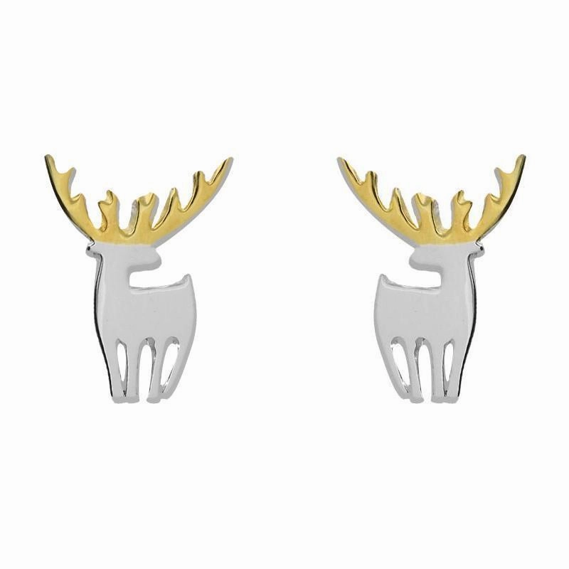 Yellow Gold Plated Sterling Silver Reindeer Silhouette Earrings