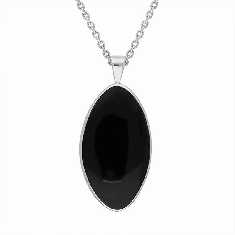 Yellow Gold Plated Sterling Silver Whitby Jet Marquise Necklace