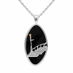 Yellow Gold Plated Sterling Silver Whitby Jet Marquise Necklace