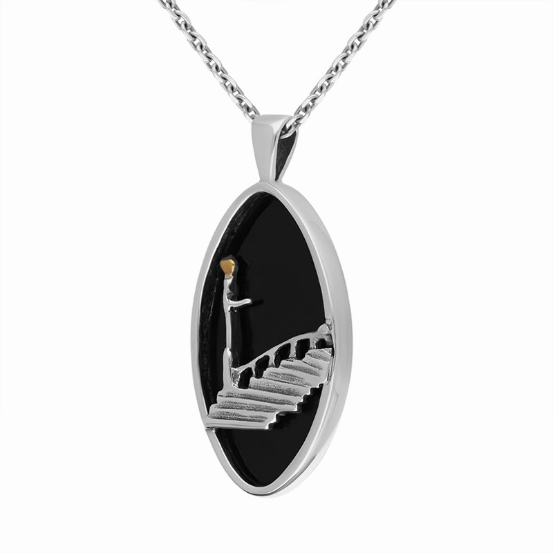 Yellow Gold Plated Sterling Silver Whitby Jet Marquise Necklace