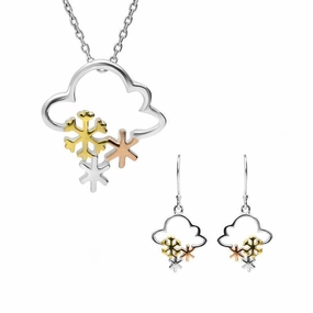 Yellow Rose Gold Plated Sterling Silver Cloud Snowflakes Two Piece Set
