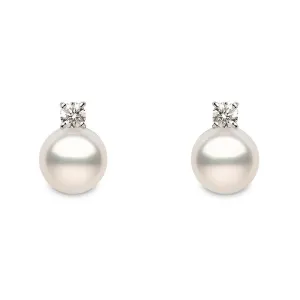 Yoko Pearls 18ct White Gold Diamond White Pearl Stud Earrings