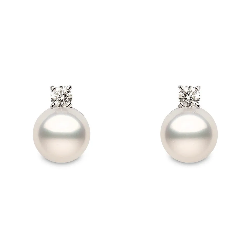 Yoko Pearls 18ct White Gold Diamond White Pearl Stud Earrings